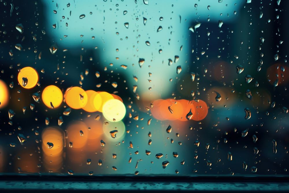 Rain drop on window reflection light outdoors city. AI generated Image by rawpixel.