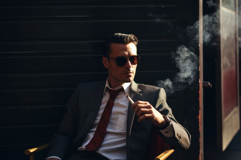 Cool man smoking cigarette glasses adult smoke. AI generated Image by rawpixel.