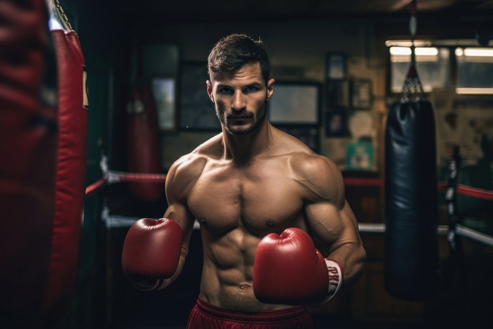 Man training boxing adult determination concentration. AI generated Image by rawpixel.