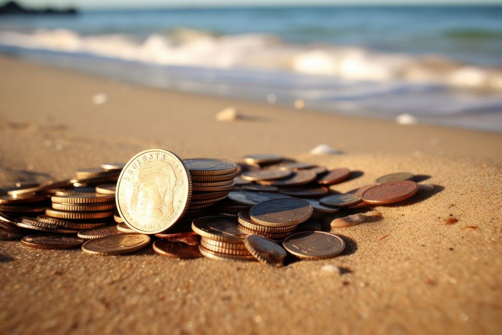 Coins outdoors nature beach. AI generated Image by rawpixel.
