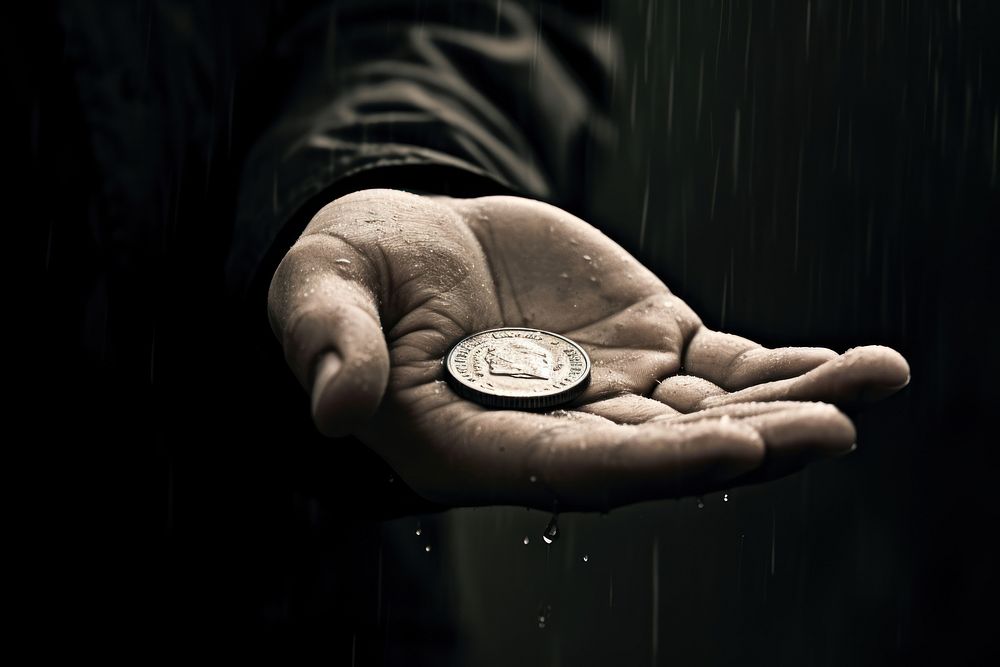 Hand holding coin money adult monochrome. AI generated Image by rawpixel.
