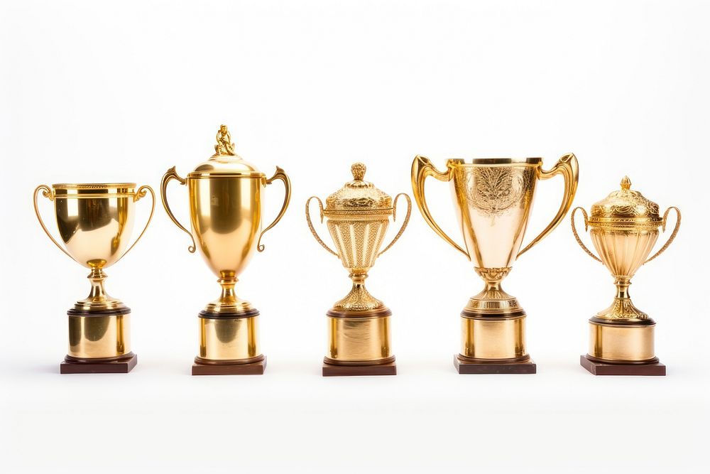 Golden trophies trophy white background achievement. AI generated Image by rawpixel.