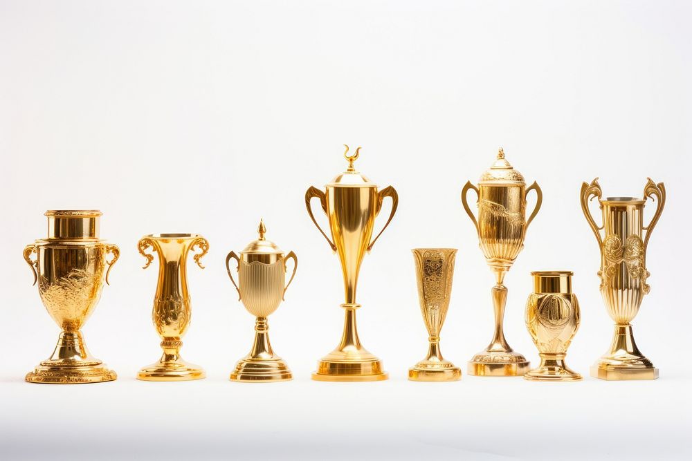Golden trophies trophy white background achievement. AI generated Image by rawpixel.