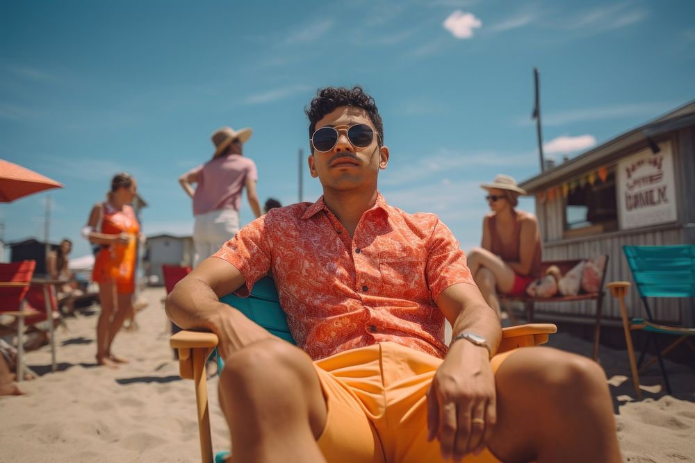 Male latino in summer vacation beach adult relaxation. AI generated Image by rawpixel.