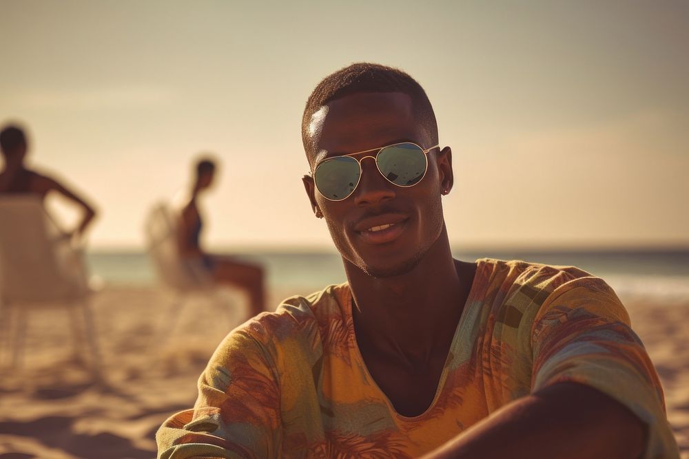 Man wearing sunglasses photography portrait beach. AI generated Image by rawpixel.