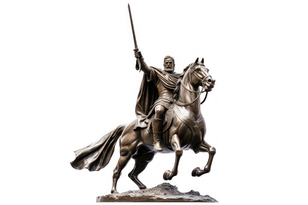 King holding sword riding horse sculpture bronze monument. AI generated Image by rawpixel.