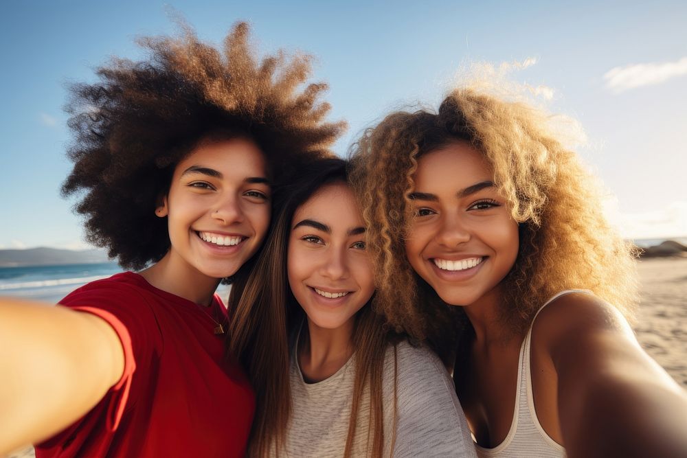 Hispanic teenage friends selfie photography laughing. AI generated Image by rawpixel.