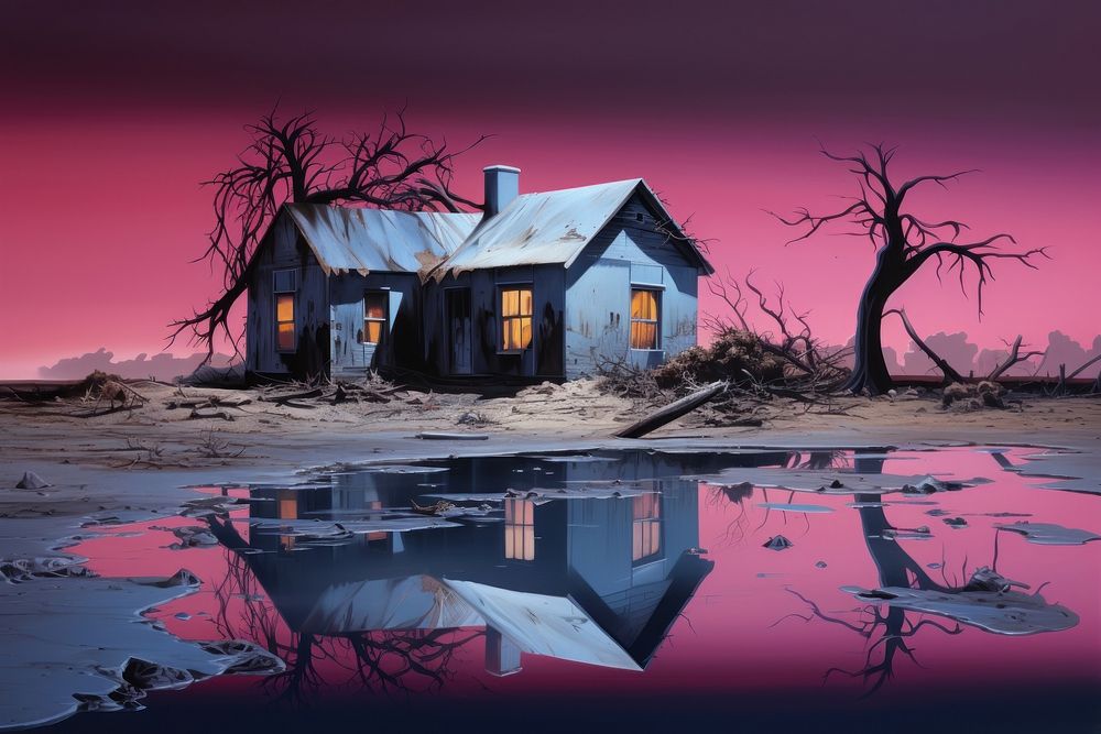 Abandon house landscape architecture reflection. AI generated Image by rawpixel.
