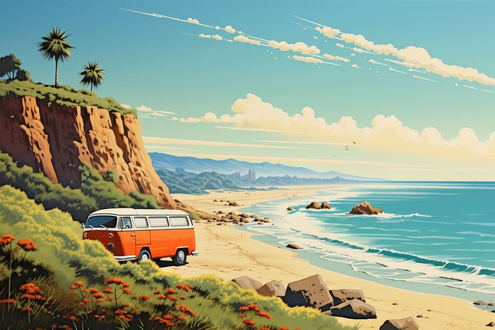 California beach outdoors vehicle nature. AI generated Image by rawpixel.