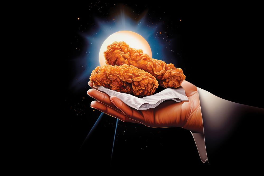 Hand holding a Crispy Fried Chicken Drumstick fried food black background. AI generated Image by rawpixel.