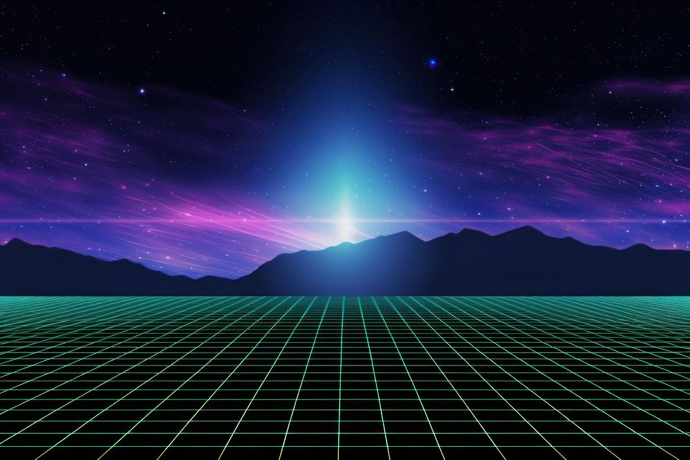 Purple lightning blue grid ground galaxy nature night. AI generated Image by rawpixel.