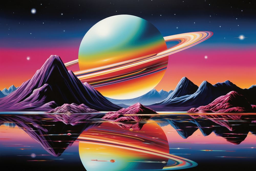 Saturn reflection landscape astronomy. AI generated Image by rawpixel.