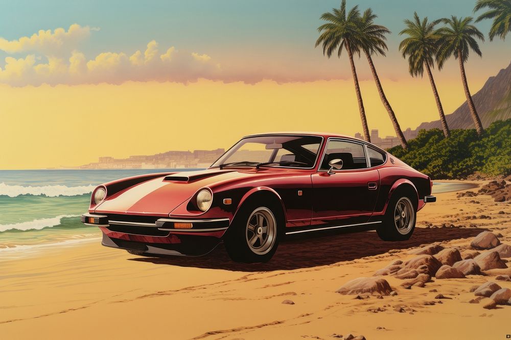 Sport car on the beach vehicle land red. AI generated Image by rawpixel.