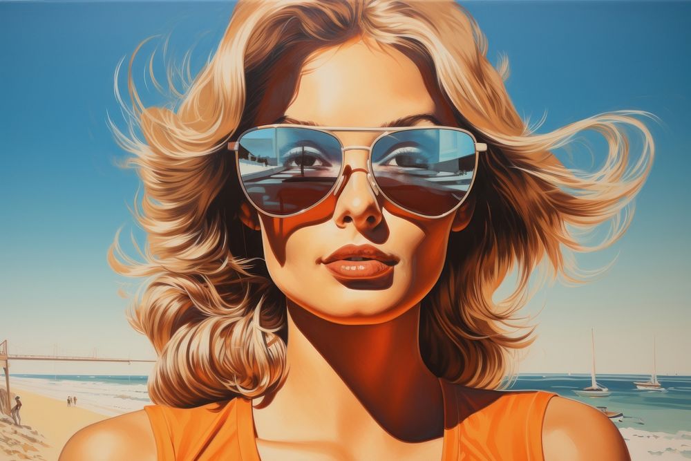 Summer girl on the beach sunglasses portrait summer. AI generated Image by rawpixel.