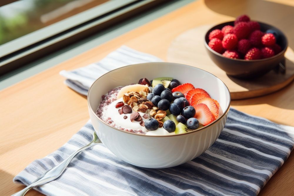 Acai bowl table food refreshment. AI generated Image by rawpixel.