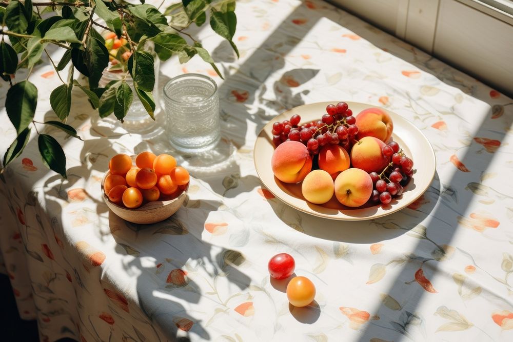 Fruits plate peach table. AI generated Image by rawpixel.
