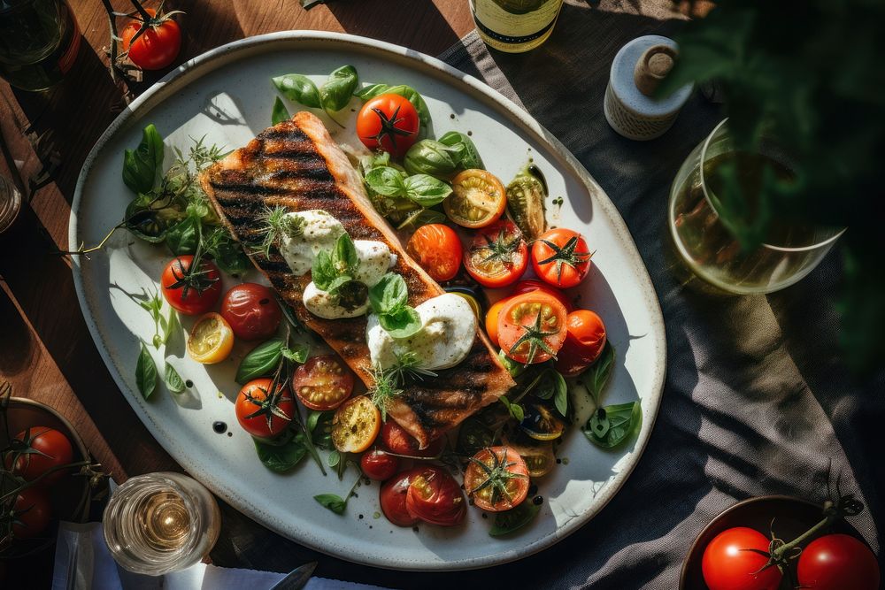 Caprese salad brunch plate table. AI generated Image by rawpixel.