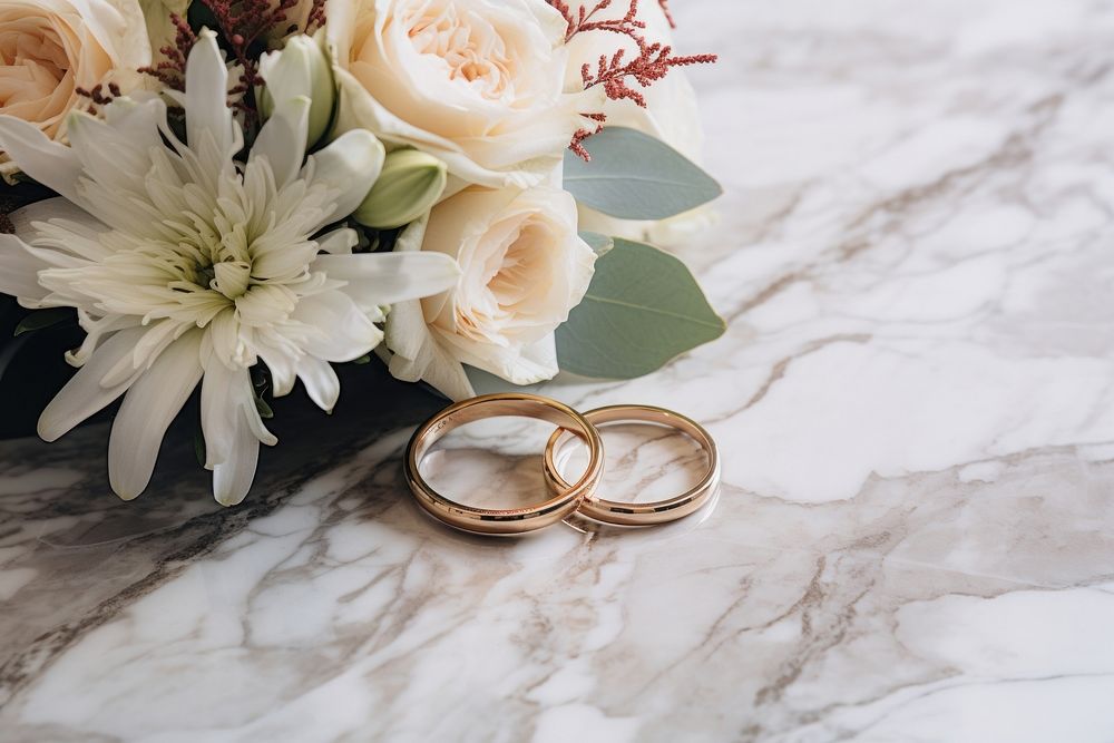 Two engagement rings flower jewelry plant. AI generated Image by rawpixel.