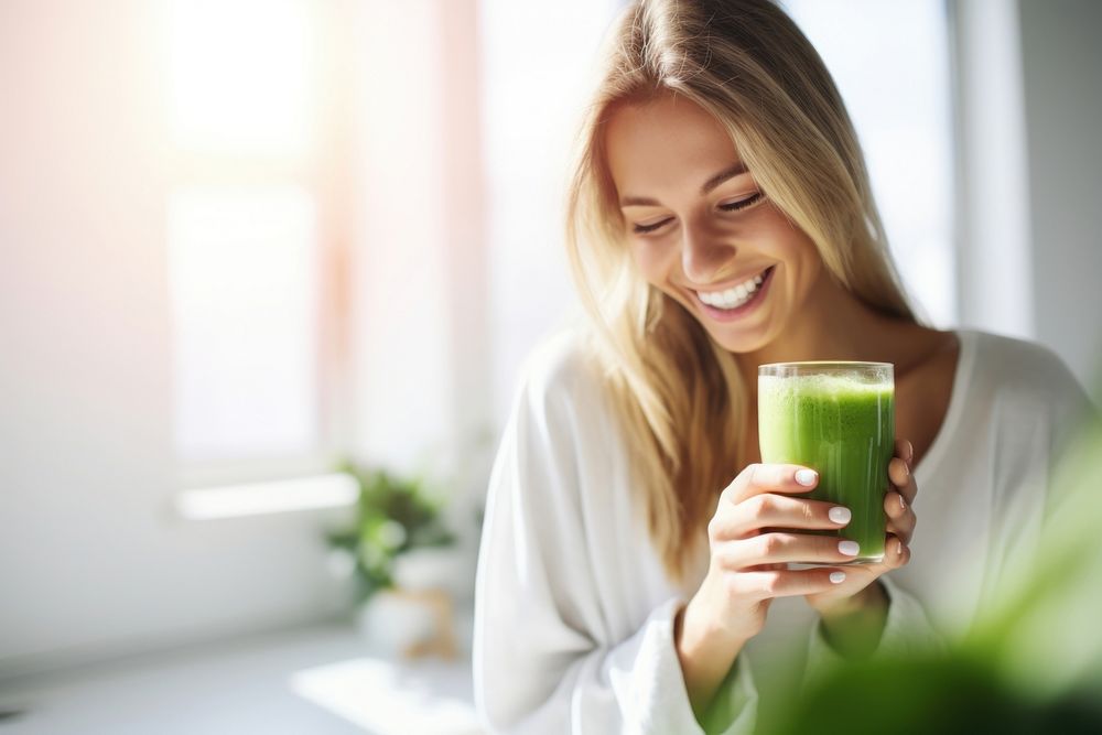 Detox juice drink drinking happy. AI generated Image by rawpixel.