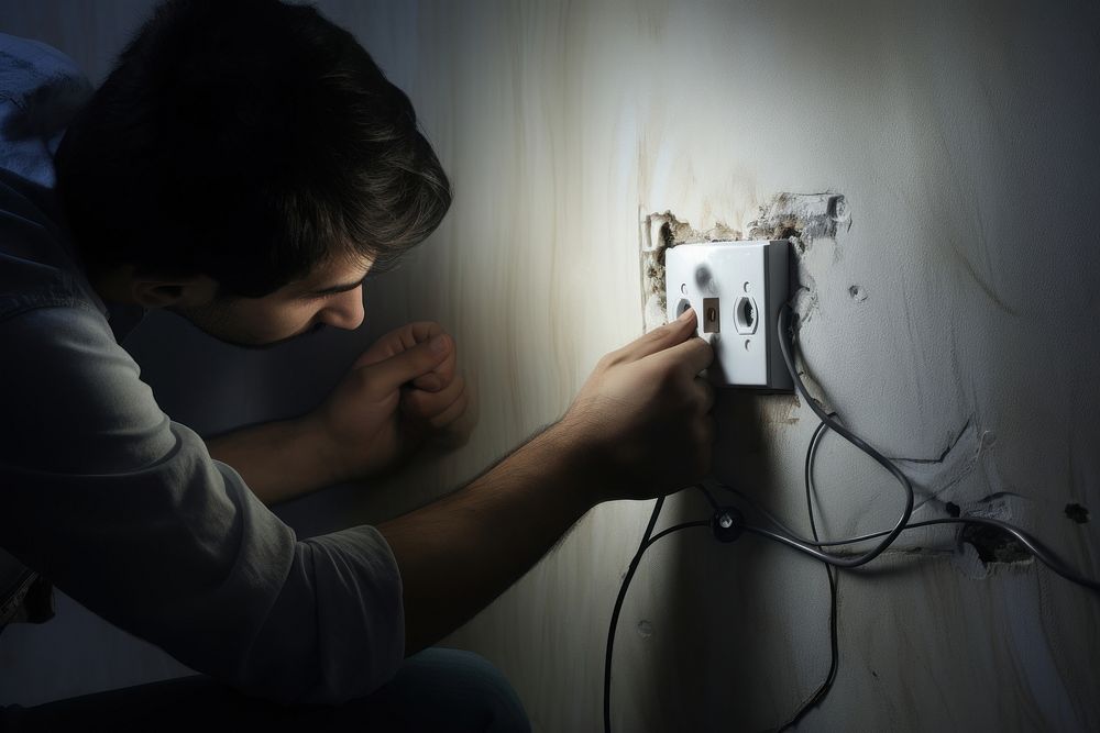 Man repairing a electrical socket electricity technology protection. AI generated Image by rawpixel.