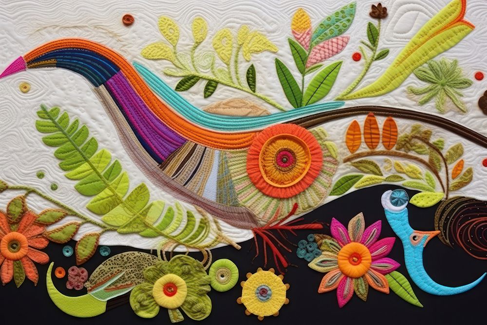 Bird embroidery applique pattern. AI generated Image by rawpixel.
