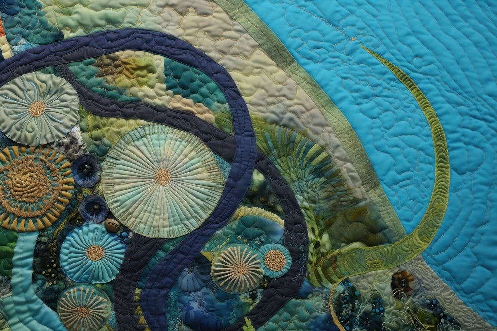 Ocean patchwork quilting applique. AI generated Image by rawpixel.