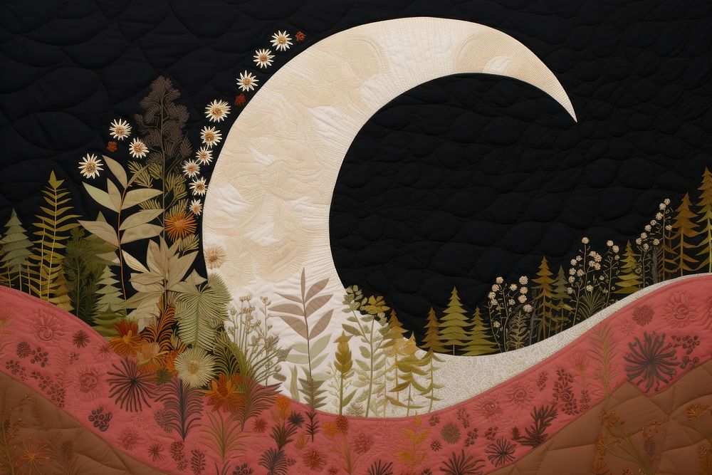 Moon patchwork pattern quilt. AI generated Image by rawpixel.