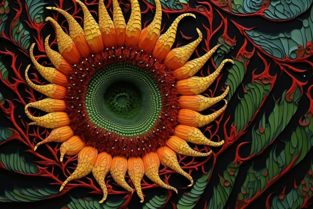 Sunflower ornament pattern spiral. AI generated Image by rawpixel.