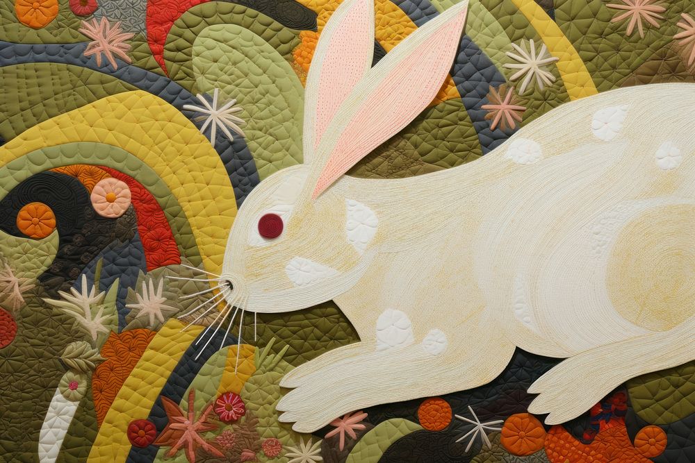 Rabbit applique pattern textile. AI generated Image by rawpixel.