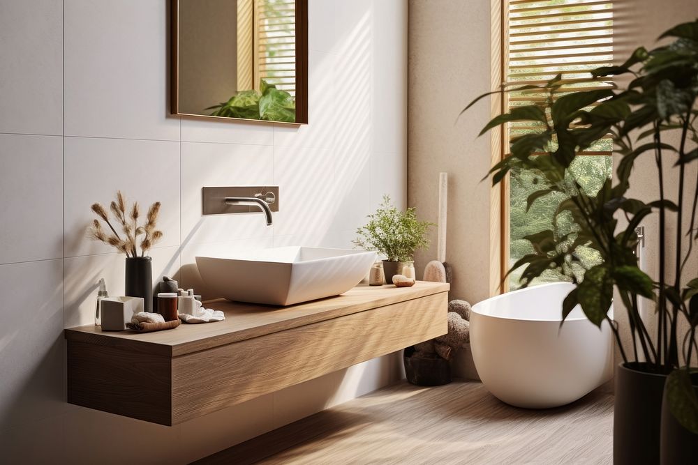 A bathroom sink bathtub plant. AI generated Image by rawpixel.