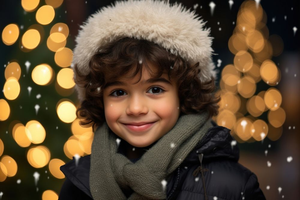 A child wearing santa hat christmas portrait smiling. AI generated Image by rawpixel.
