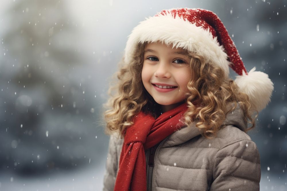 A child wearing santa hat christmas portrait outdoors. AI generated Image by rawpixel.