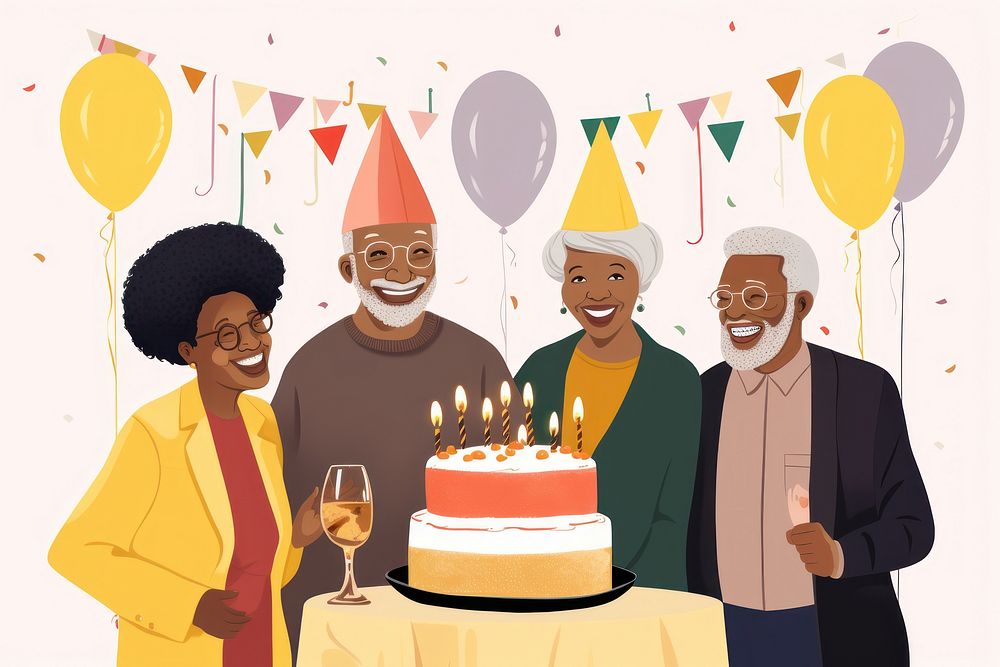 Elderly black people birthday balloon dessert. AI generated Image by rawpixel.
