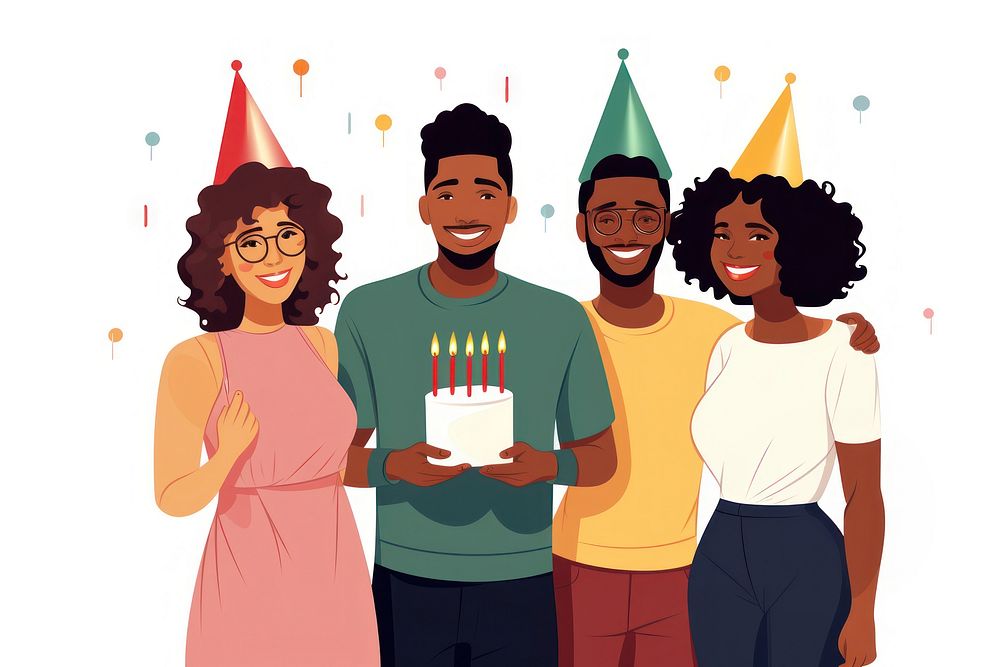Black people birthday cartoon party. AI generated Image by rawpixel.