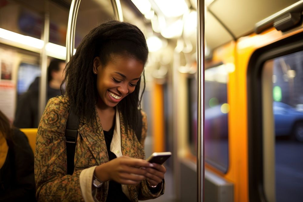 Black woman tablet vehicle train. AI generated Image by rawpixel.