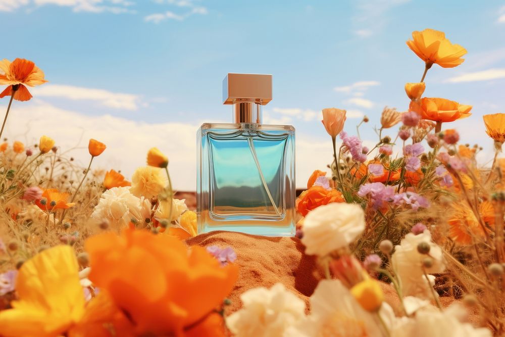 Purfume bottle perfume flower blue. 