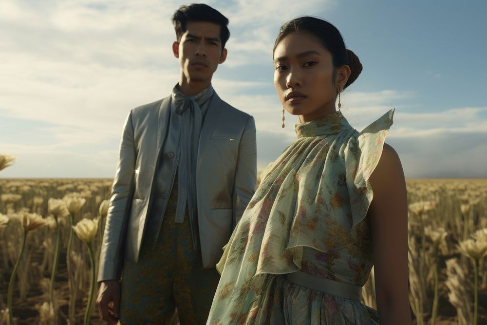 Thai man and woman outdoors portrait field. AI generated Image by rawpixel.