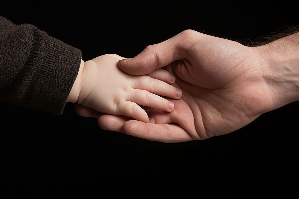 Adult hand holding baby hand finger togetherness handshake. AI generated Image by rawpixel.