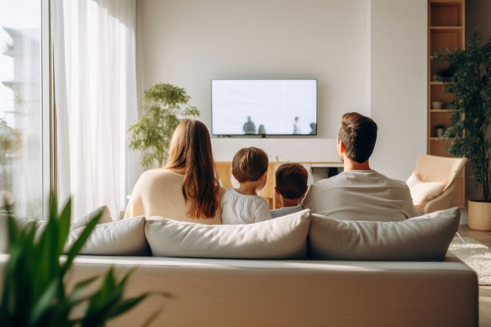 Relaxed family furniture watching screen. AI generated Image by rawpixel.