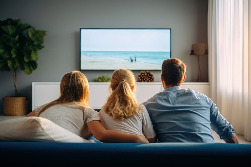 Relaxed family watching screen adult. AI generated Image by rawpixel.