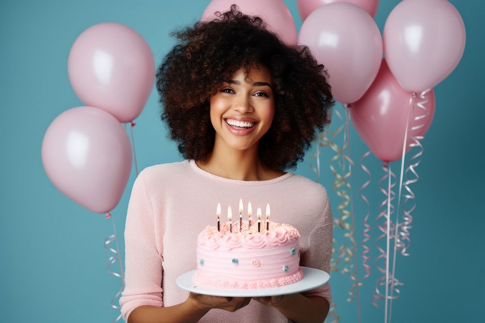 Black woman balloon cake birthday. AI generated Image by rawpixel.