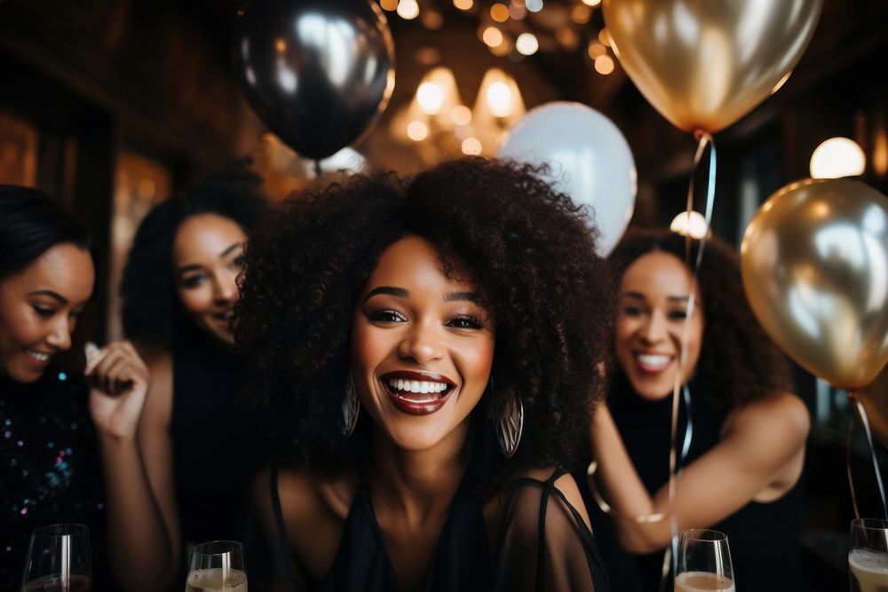 Black adult woman party laughing smiling. AI generated Image by rawpixel.