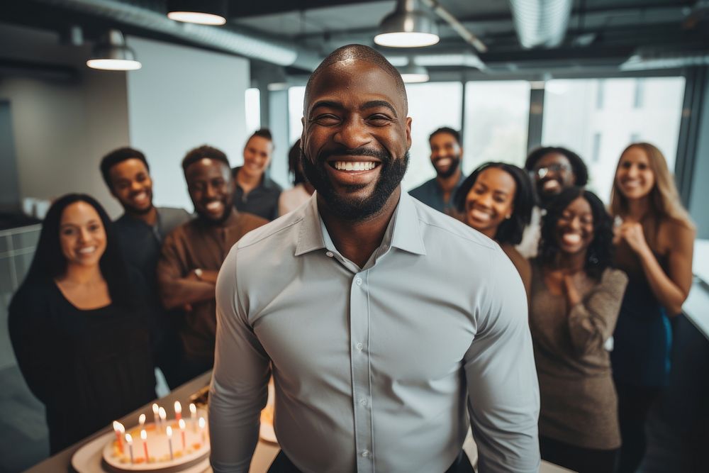 Black adult man party birthday smiling. AI generated Image by rawpixel.