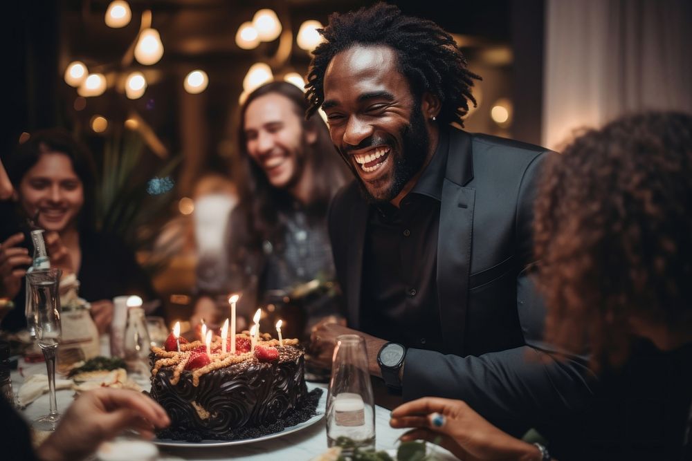 Black adult man party cake birthday. AI generated Image by rawpixel.