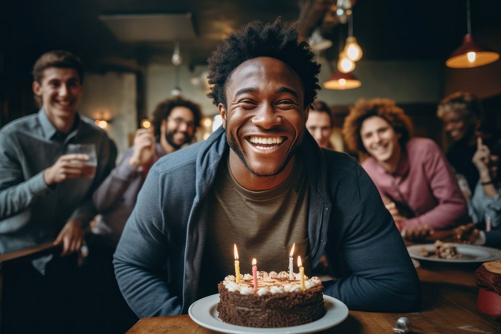 Black adult man party cake birthday. AI generated Image by rawpixel.