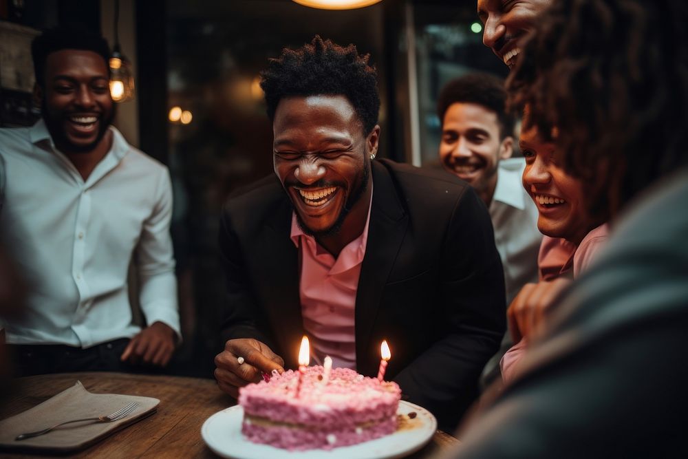 Black adult man party cake birthday. AI generated Image by rawpixel.