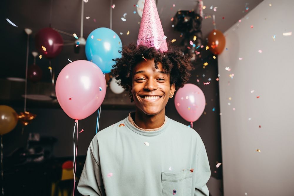 Black boy balloon party standing. AI generated Image by rawpixel.
