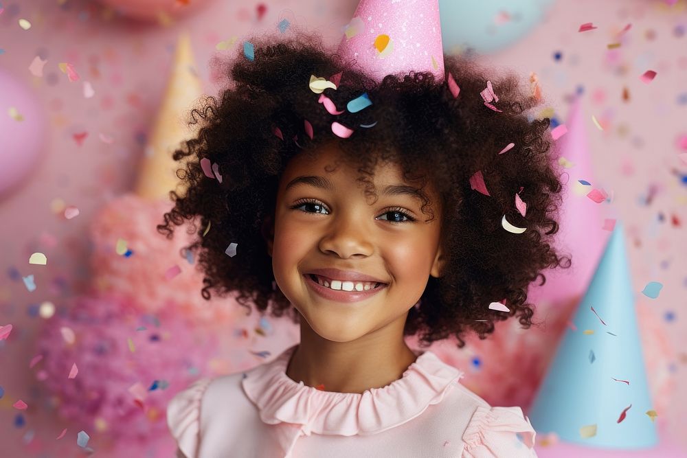 Black child girl confetti birthday portrait. AI generated Image by rawpixel.