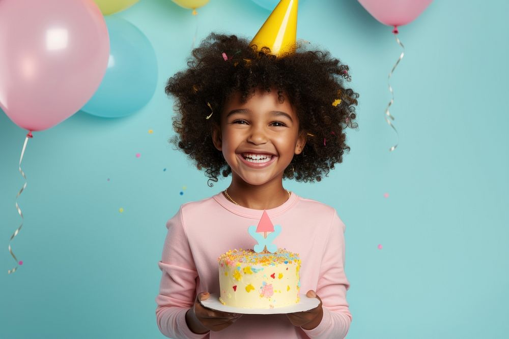 Black child girl balloon party cake. AI generated Image by rawpixel.