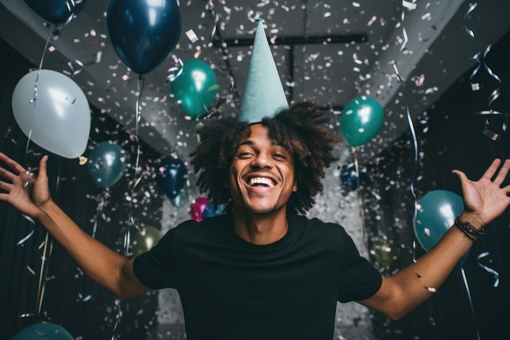 Black people balloon celebrating laughing. AI generated Image by rawpixel.